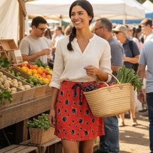 GANNI Red Black Floral Pull On Mini Skirt Size S